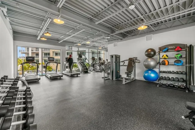 a view of a room with gym equipment