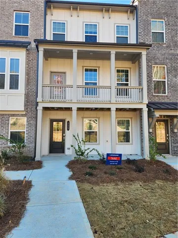 a front view of a brick building