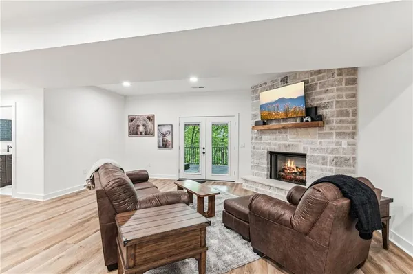 a view of a mountain with a outdoor space