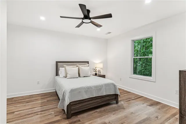 a view of an empty space and basketball court