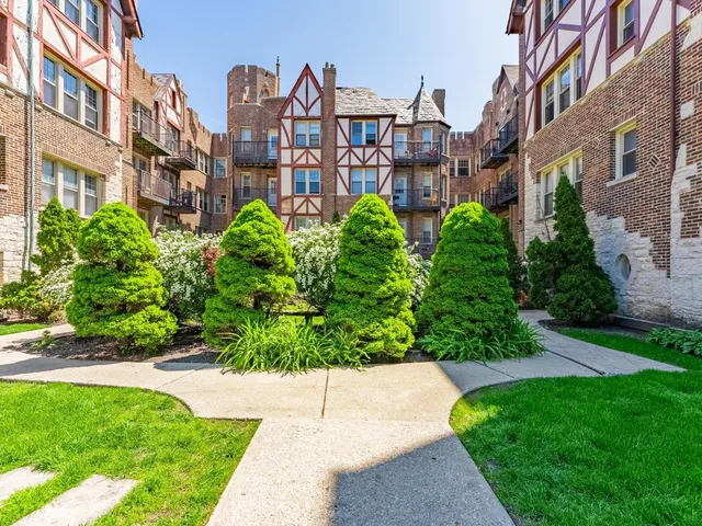 a view of a building with garden