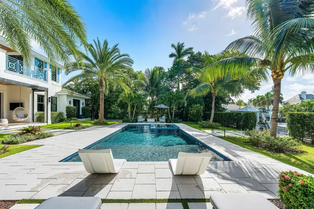 a view of a backyard with palm trees