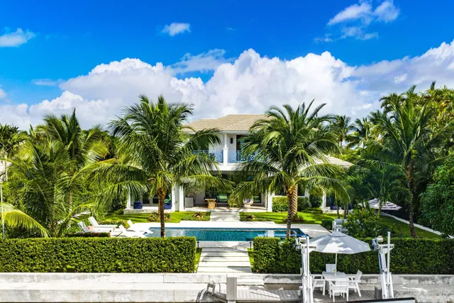 a couple of palm trees in front of house