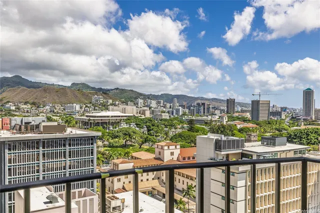 a view of a city from a balcony