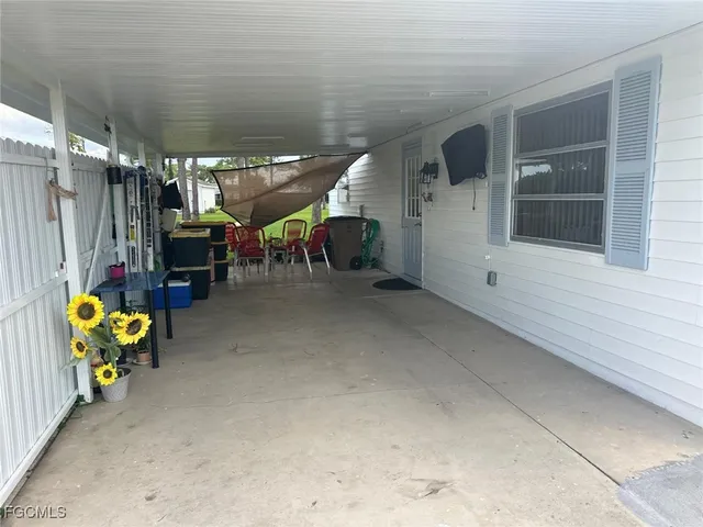 a view of a garage with furniture
