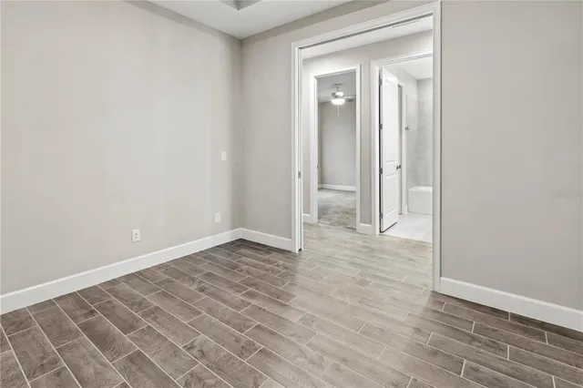 a view of a room with racks on the wall