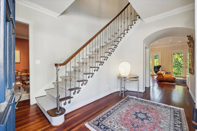 a hallway with cabinets