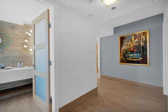 a view of a hallway with workspace