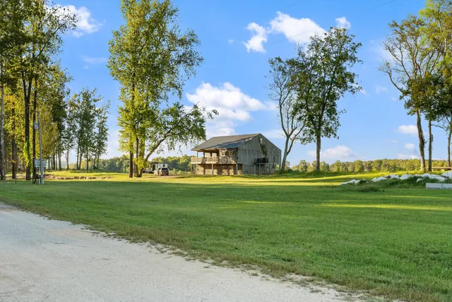 a view of a lake in middle of the town