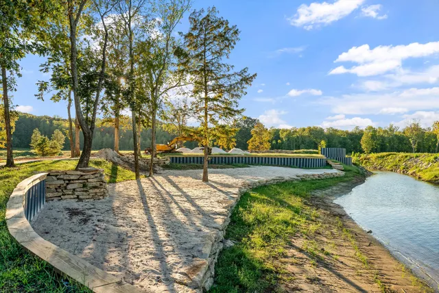 a view of a lake with a city