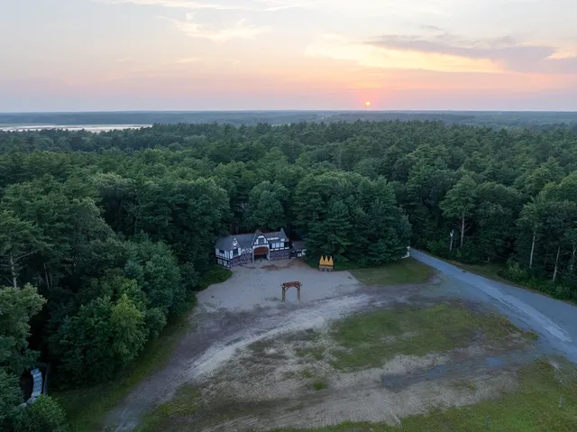 a view of a garden with a building in the background