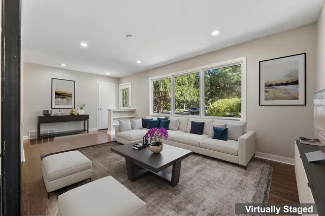 a living room with furniture and a rug