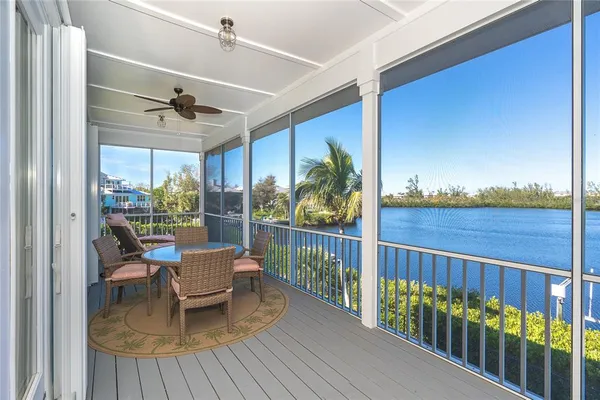 a balcony with furniture