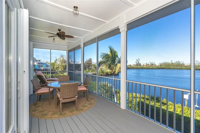 a balcony with furniture