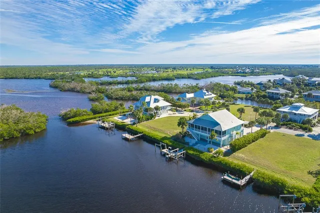 a view of a lake with a houses