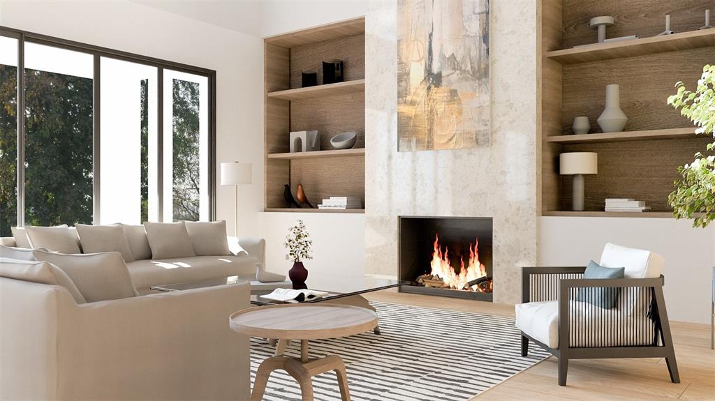 655 Appaloosa Road Tarpon Springs, FL 34688 - Photo 5 of 12 a living room with furniture a fireplace and a floor to ceiling window