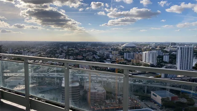 a view of a city from a balcony