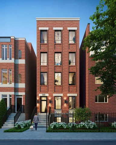 a front view of a multi story building