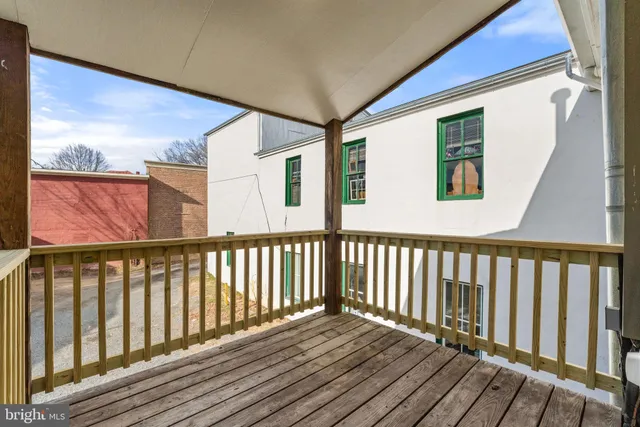 a view of a wooden balcony