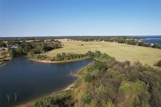 an aerial view of a fireplace with table