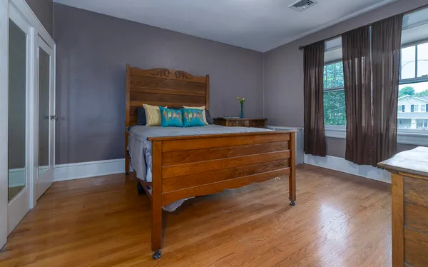 an empty room with windows