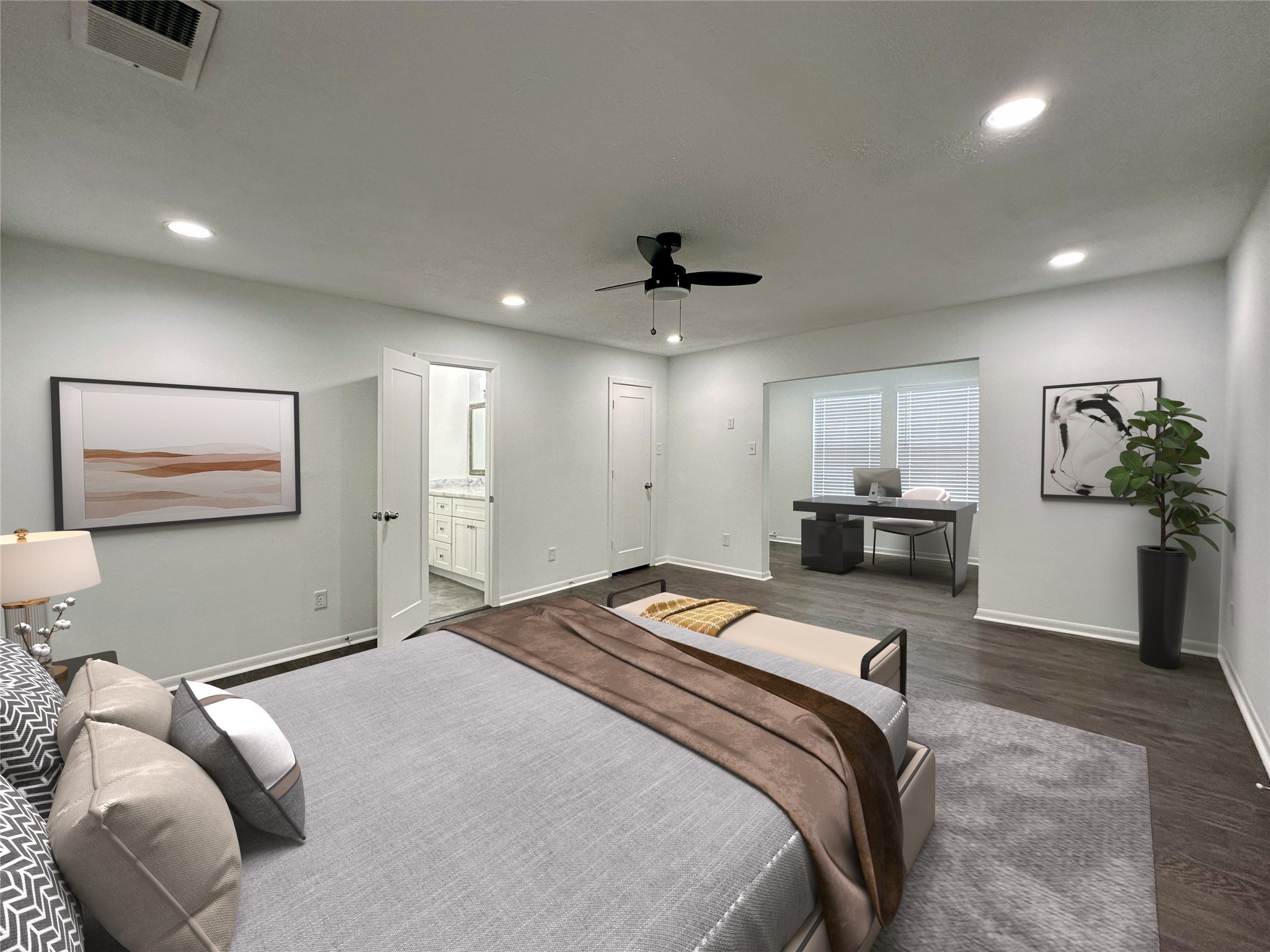 5528 Beverly Hill Street, Unit 3 Houston, TX 77056 - Photo 31 of 50 a bedroom with a bed and a couch