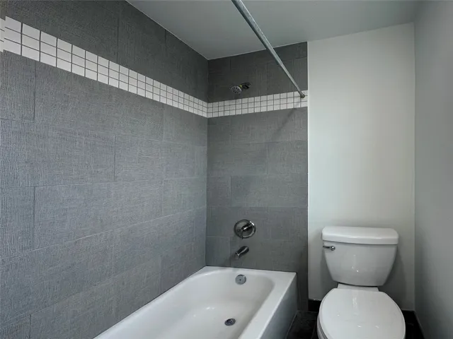a bathroom with a toilet and a bathtub