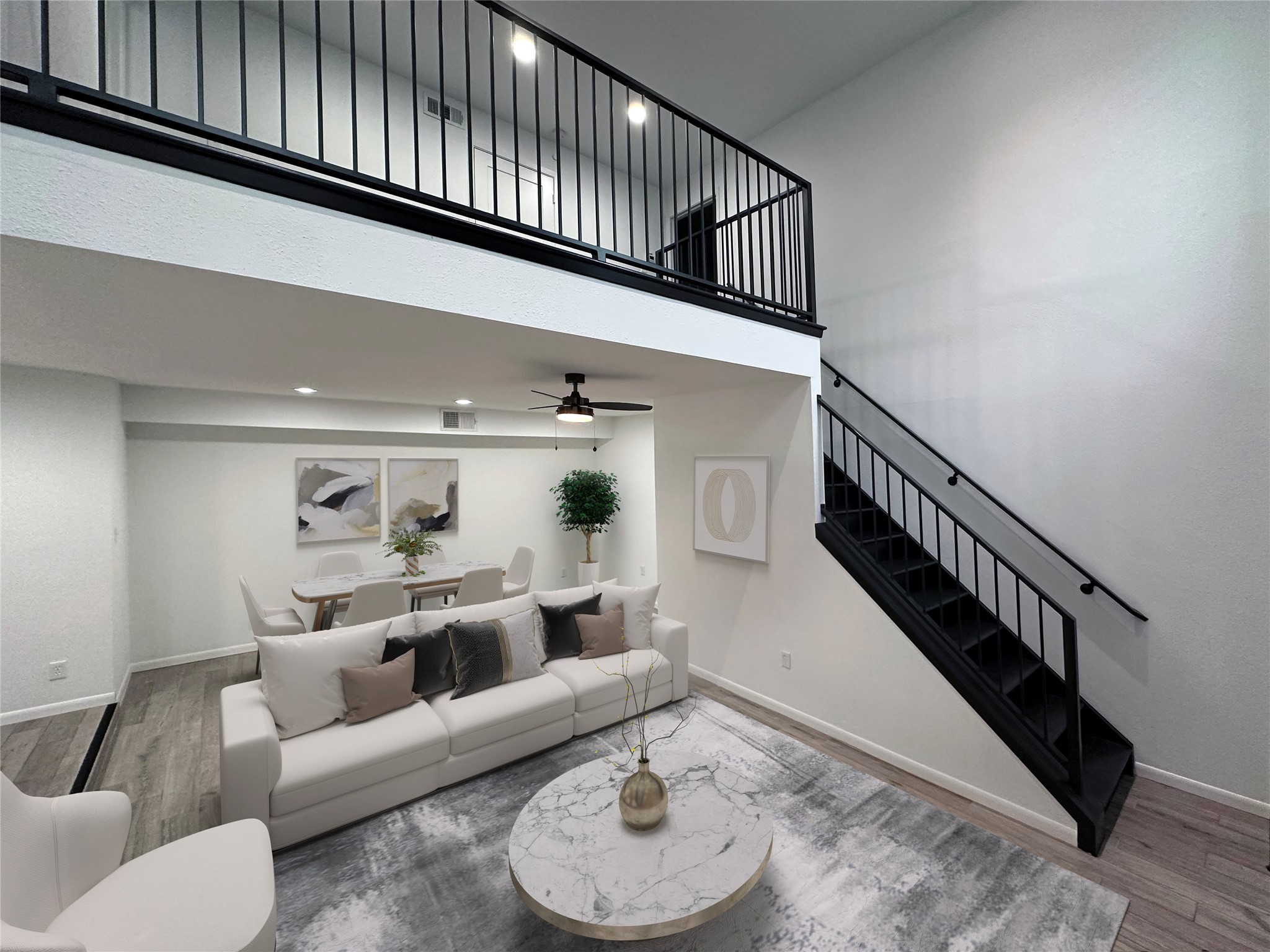 5528 Beverly Hill Street, Unit 3 Houston, TX 77056 - Photo 9 of 50 a living room with furniture and a ceiling fan