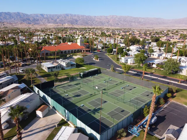 a view of a city with an outdoor seating
