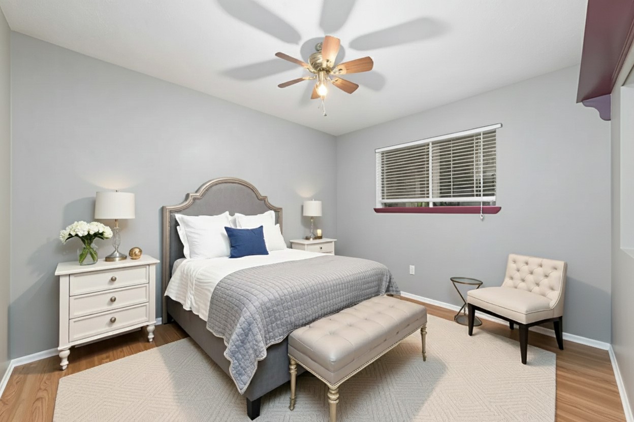 2318 Gum Spring Lane Spring, TX 77373 - Photo 20 of 25 a bedroom with bed and a chandelier