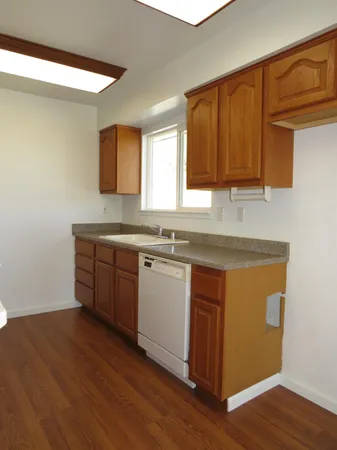 an empty room with a bathroom