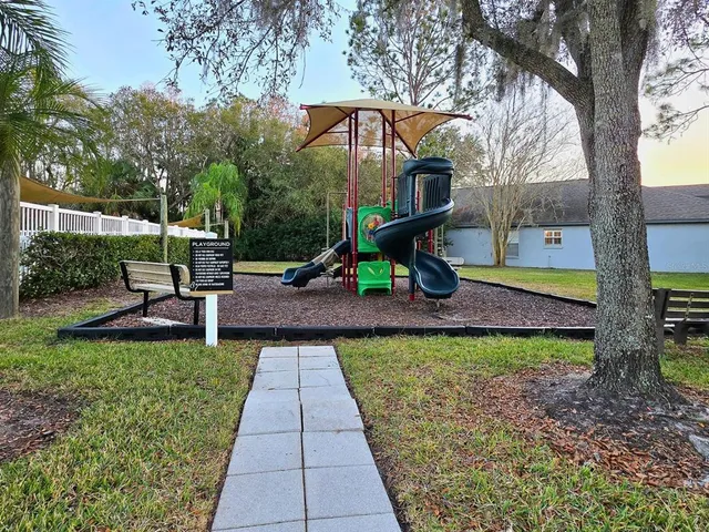 a view of a park with slide
