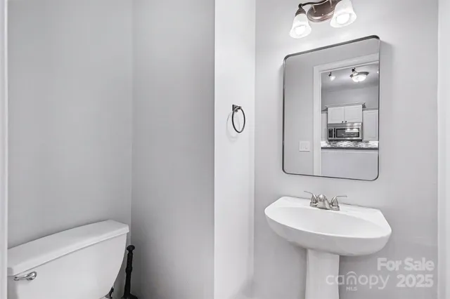 a bathroom with a toilet a sink and mirror