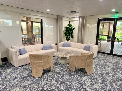 a view of a dining area with furniture