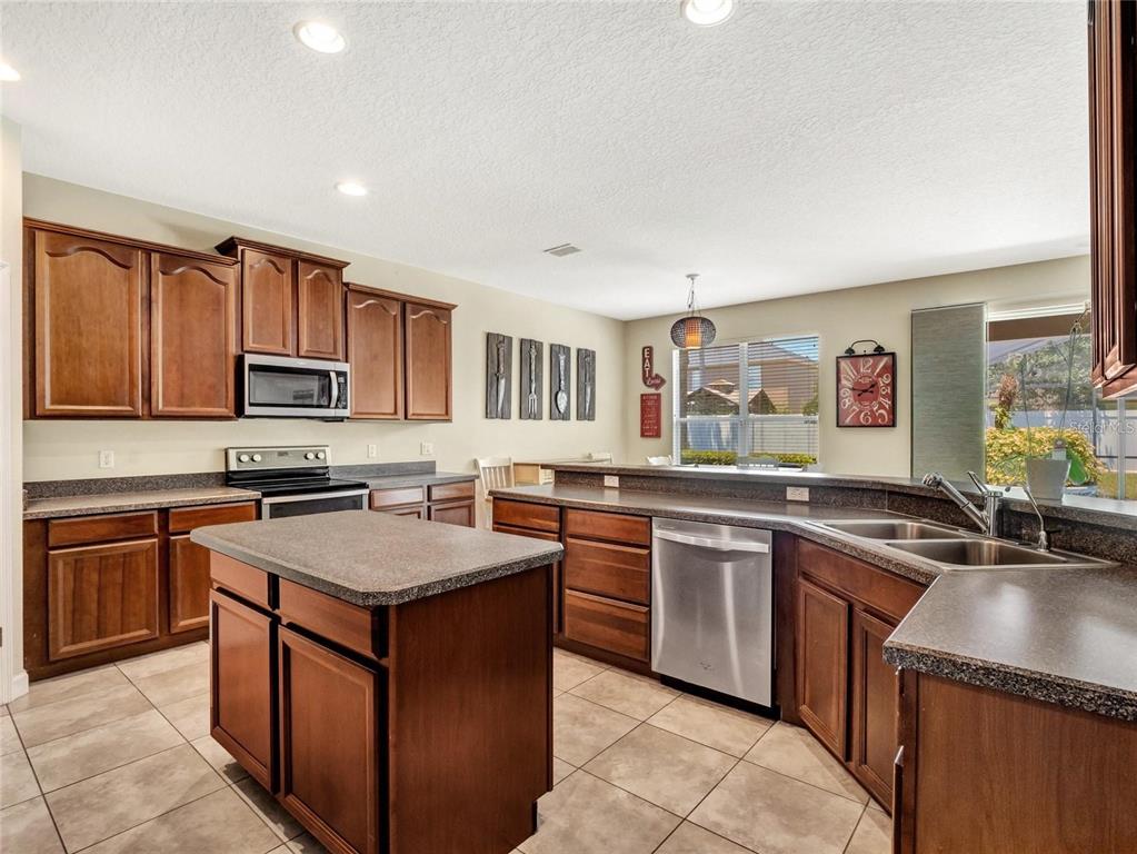 10023 Ians Ridge Road Orlando, FL 32832 - Photo 18 of 60 a kitchen with stainless steel appliances granite countertop a sink stove and refrigerator