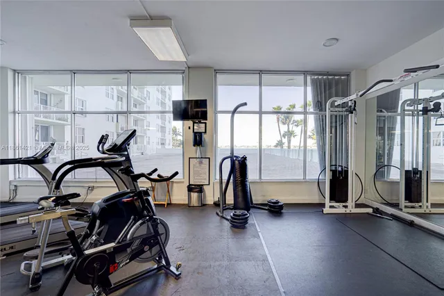 a view of a balcony with an ocean