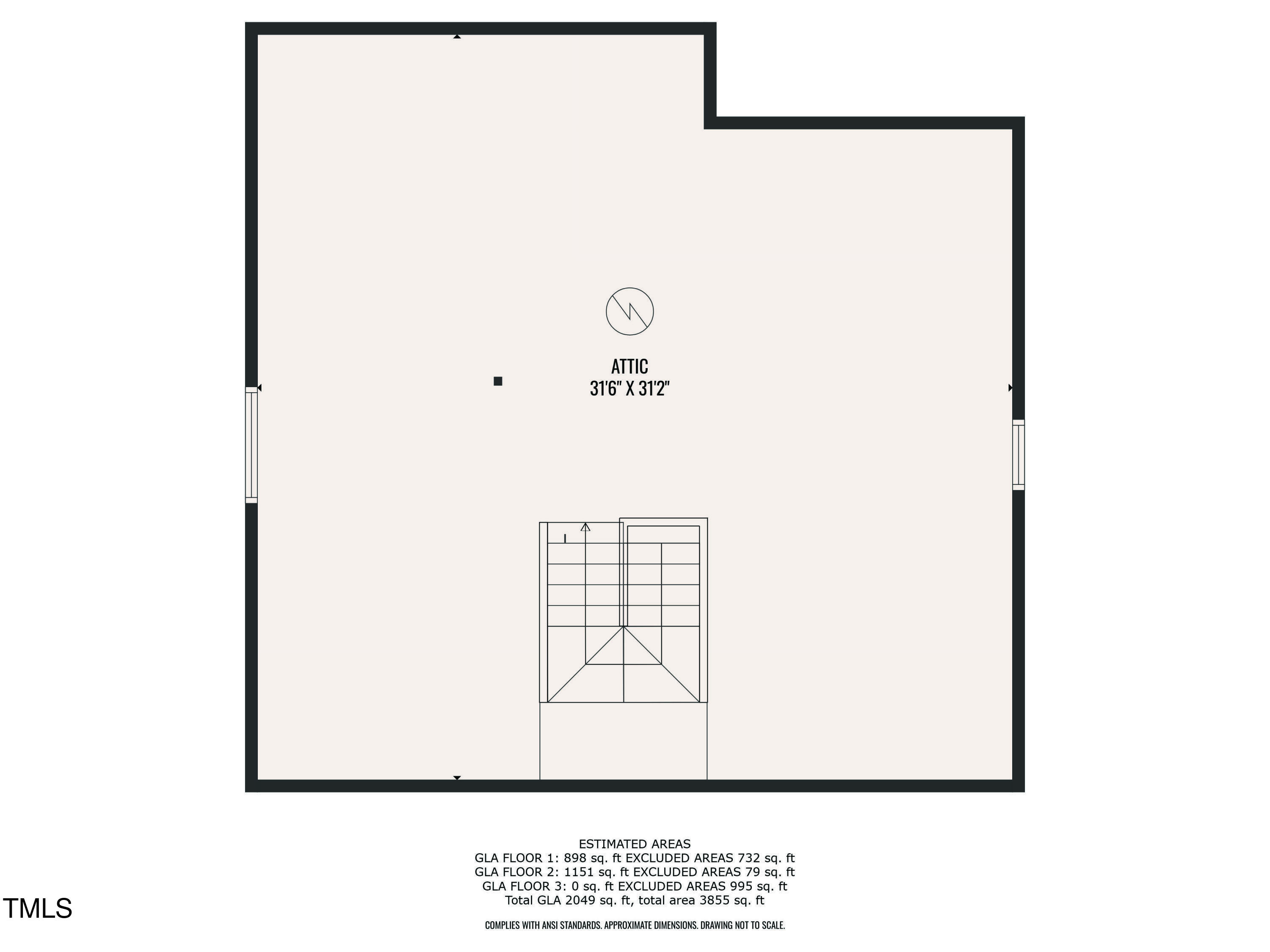8704 Paddle Wheel Drive Raleigh, NC 27615 - Photo 50 of 50 Third level floorplan (walk-in attic)