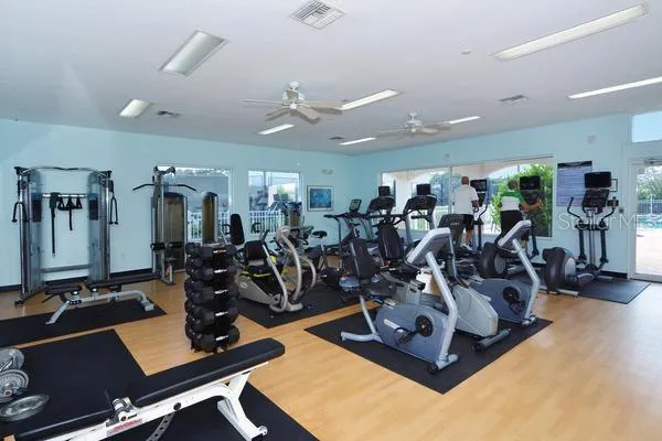 a view of a room with gym equipment