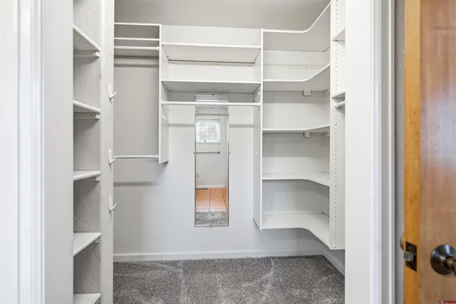 a view of walk in closet with empty racks
