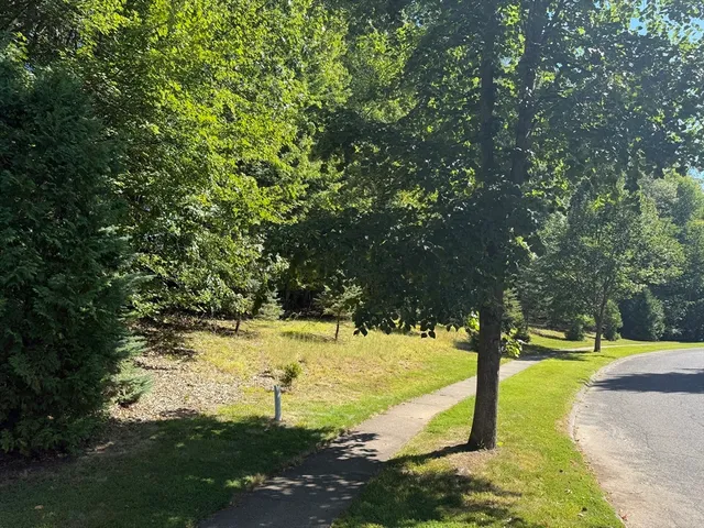 a view of a yard with swimming pool