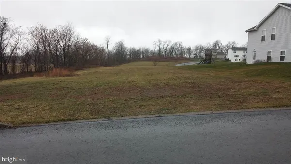 a view of a field with trees in background