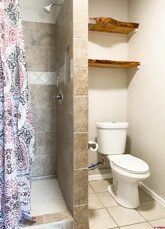 a bathroom with a toilet and a shower