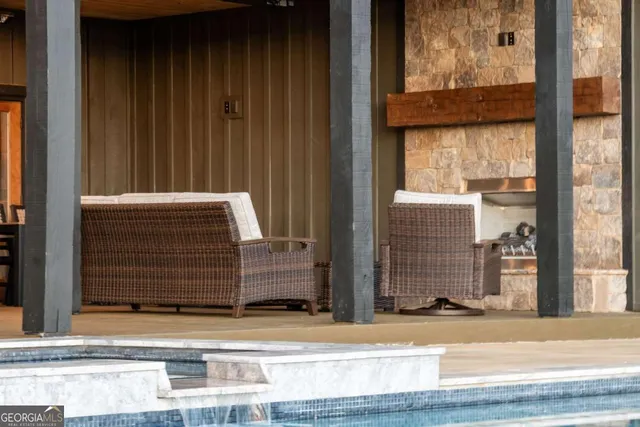 a front view of a building with a yard