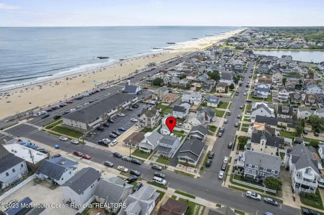 an aerial view of beach and ocean