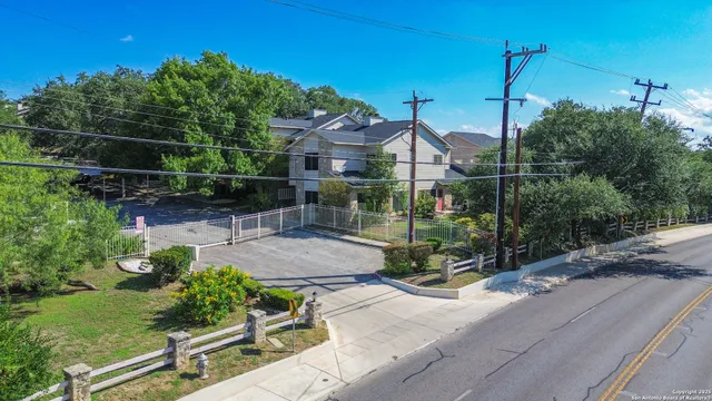 a garden view with a seating space