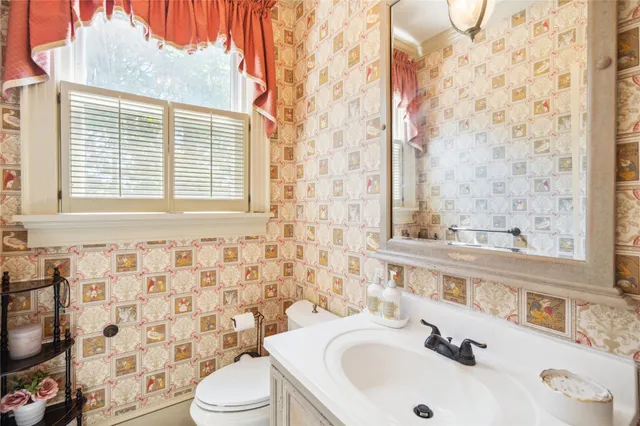 a bathroom with a sink a toilet and a mirror