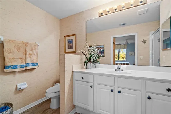 a bathroom with a toilet a sink and mirror