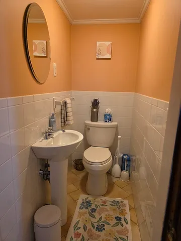 a bathroom with a toilet a sink and mirror