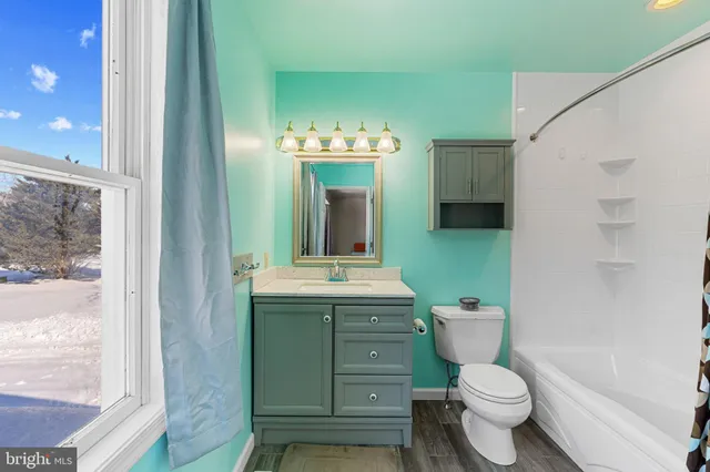 a bathroom with a toilet sink and mirror