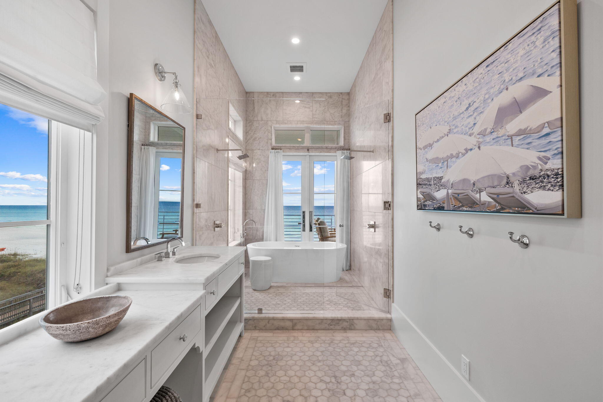 71 Chivas Lane Santa Rosa Beach, FL 32459 - Photo 71 of 128 a bathroom with a granite countertop sink a large mirror and a bathtub